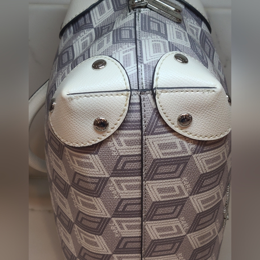 KARL LAGERFELD Valette Logo Leather Double Top Handle Bag WHITE/GRAY - Picture 10 of 11